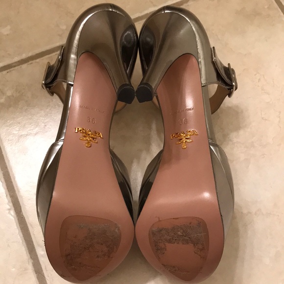 Silver metallic Prada platform peep-toe stiletto - Picture 7 of 8
